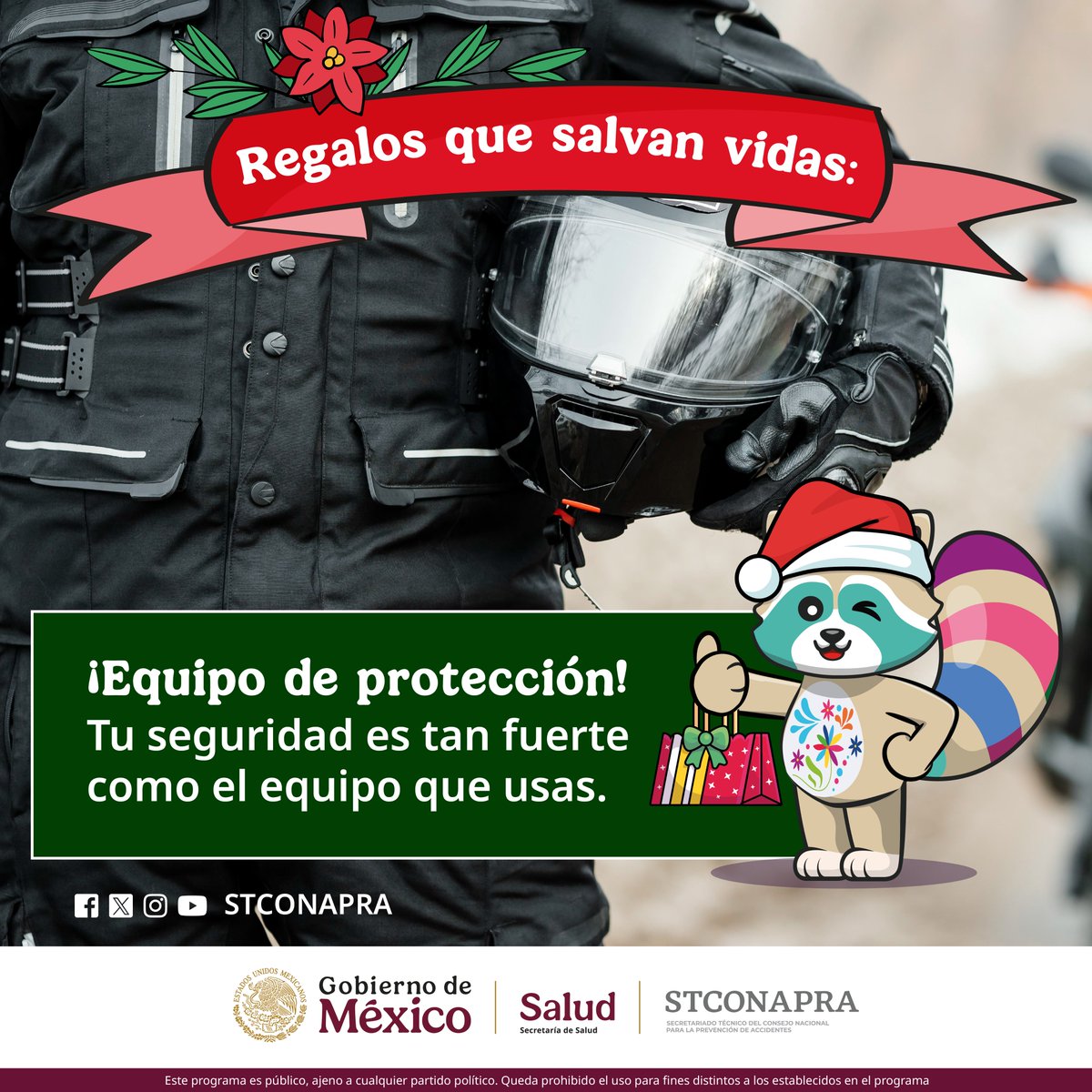 2,878 motociclistas fallecieron en México en 2023.
🛵🎁Conduce con responsabilidad:
-Usa un casco certificado
-Viste equipo protector para motociclistas: chamarra, pantalones, botas y guantes
-Mantén toda tu atención en el camino
🎄#RegalosQueSalvanVidas: #SeguridadEnElTrayecto