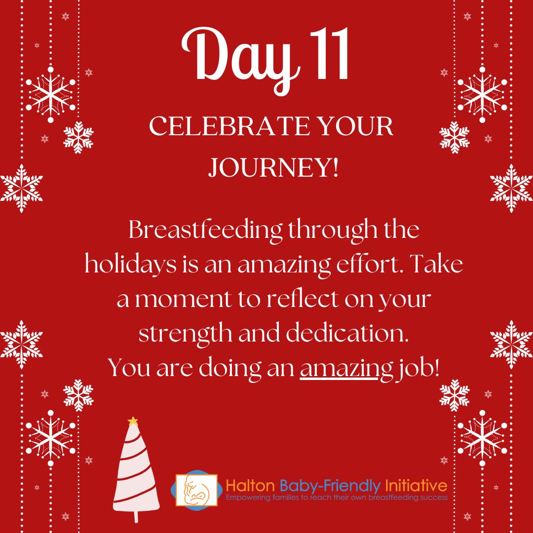 It's day 1️⃣1️⃣ of #12daysofbreastfeeding!

🎄 Celebrate Your Journey

👏 Breastfeeding through the holidays is an amazing effort. Take a moment to reflect on your strength and dedication.

#halton #babyfriendly #breastfeedingtips #breastfeeding