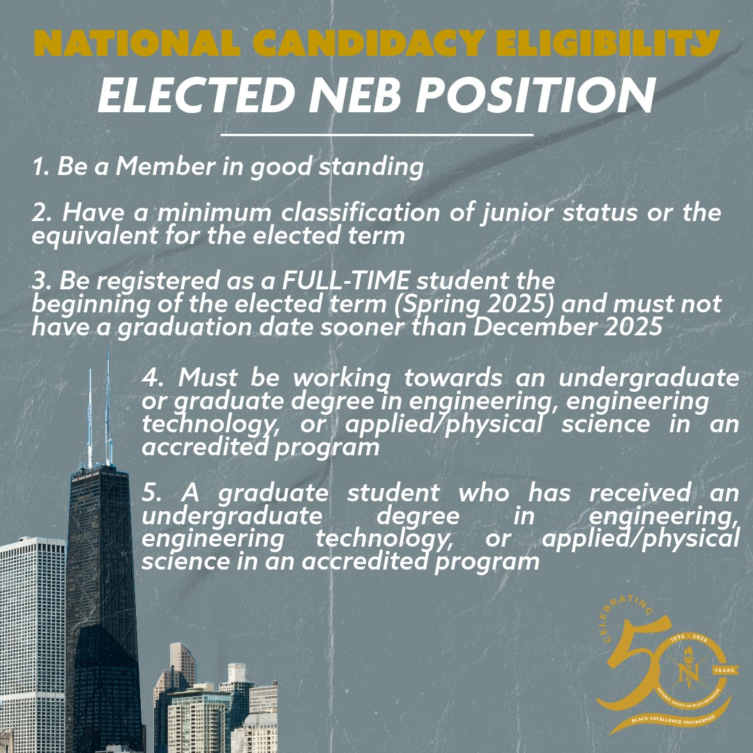 NSBE's tweet photo. The road to national leadership starts now and with you! 🫵🏽 Will you answer the call?
Submit your application and enter the driver's seat at the beginning of the next 50 years of NSBE! 👨🏽💼 🚗 👩🏿💼
#GE25 #NSBEGold #NSBE https://t.co/Aw8fw6FmW5