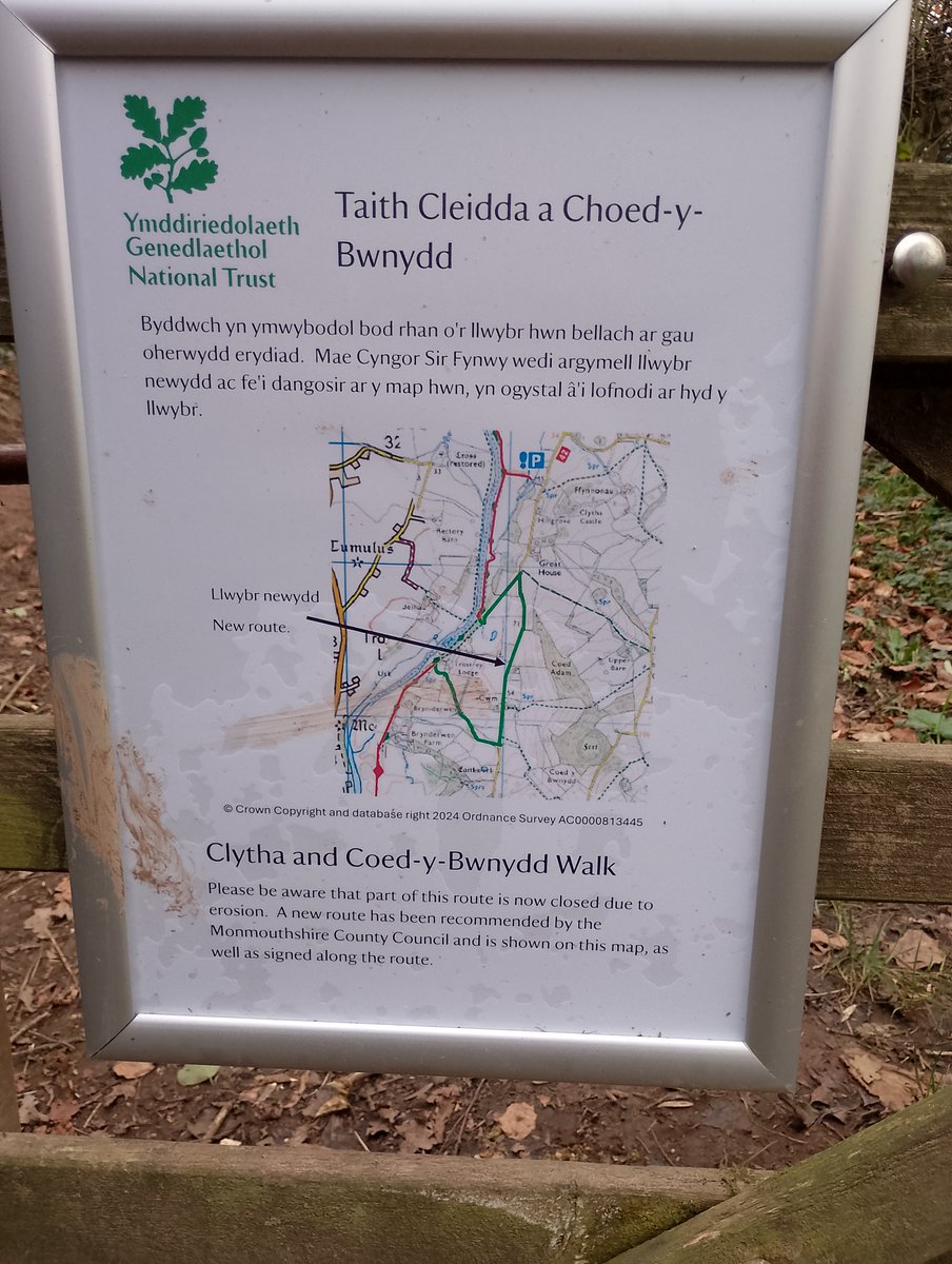I hope this is only a temporary diversion to the Usk Valley Walk and <a href="/nationaltrust/">National Trust</a> Clytha to Bettws Newydd route. Some effort has been made in providing an alternative route, which adds a mile to the walk, but not clear if <a href="/MonmouthshireCC/">Monmouthshire / Sir Fynwy</a>  intend to fix the right of way itself.