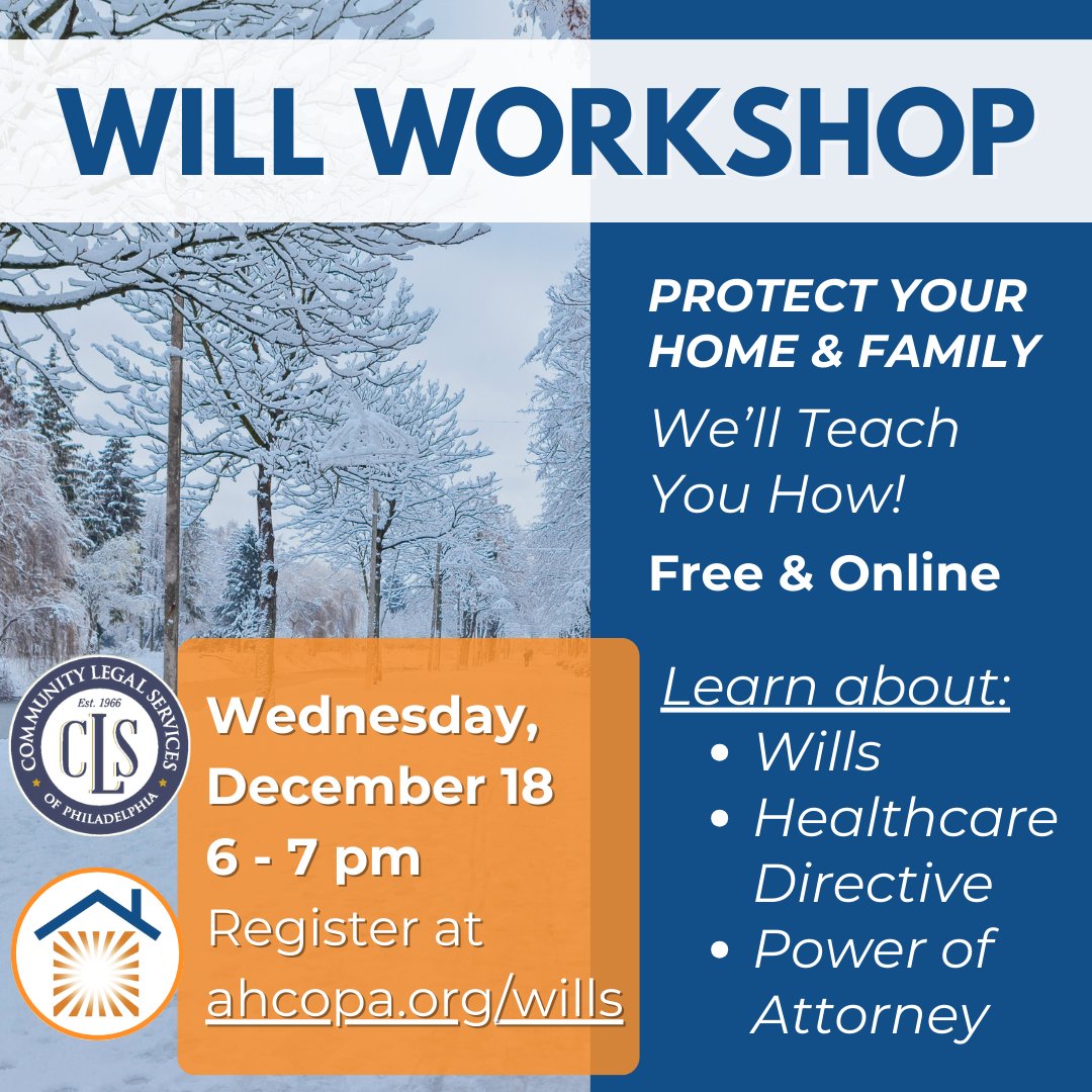 There are TWO opportunities left in 2024 to get your affairs in order! Join us for an online Will Workshop tomorrow, or a Will Workshop with <a href="/congreso1977/">Congreso de Latinos Unidos</a> on Thursday 12/19! Register at ahcopa.org/wills