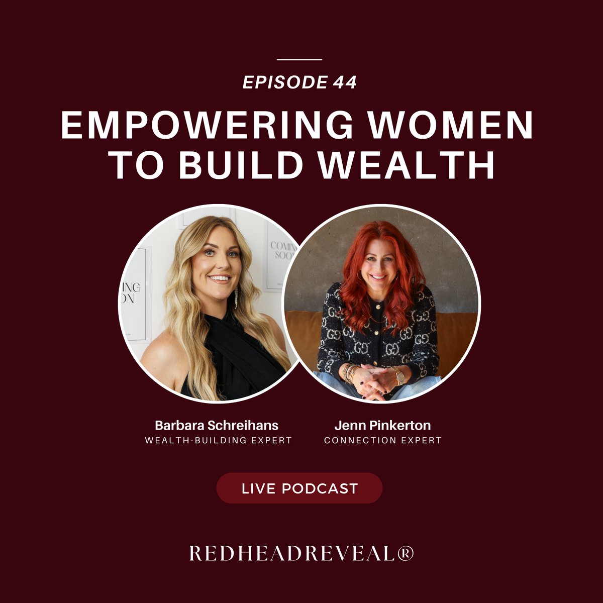 redheadreveal's tweet photo. In this episode of REDHEADREVEAL®, Jenn sits down with Barbara Schreihans—tax strategist, business coach, and wealth-building badass—who’s saving her clients millions while showing women how to take charge of their finances.

Click the link in bio to listen! https://t.co/1ZlE1T6Wse