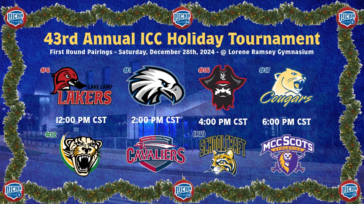 ICC Womenâs Basketball (@icc_cougarswbb) on Twitter photo The Cougars are very excited to host its annual ICC Holiday Tournament and officially announce the First Round Pairings!!
Be sure to read up on what to expect out of the tournament at this (illinoiscentralcougars.com/news/2024/12/1âŚ) link!
<a href="/KCC_WBB/">Kirkwood Women's Basketball</a> <a href="/LLC_WBasketball/">Lake Land College Women's Basketball</a> <a href="/palmbeachwbb/">Palm Beach State WBB</a> <a href="/NCMCWBB/">North Central Missouri College WBB</a> The Cougars are very excited to host its annual ICC Holiday Tournament and officially announce the First Round Pairings!!
Be sure to read up on what to expect out of the tournament at this (illinoiscentralcougars.com/news/2024/12/1âŚ) link!
<a href="/KCC_WBB/">Kirkwood Women's Basketball</a> <a href="/LLC_WBasketball/">Lake Land College Women's Basketball</a> <a href="/palmbeachwbb/">Palm Beach State WBB</a> <a href="/NCMCWBB/">North Central Missouri College WBB</a>