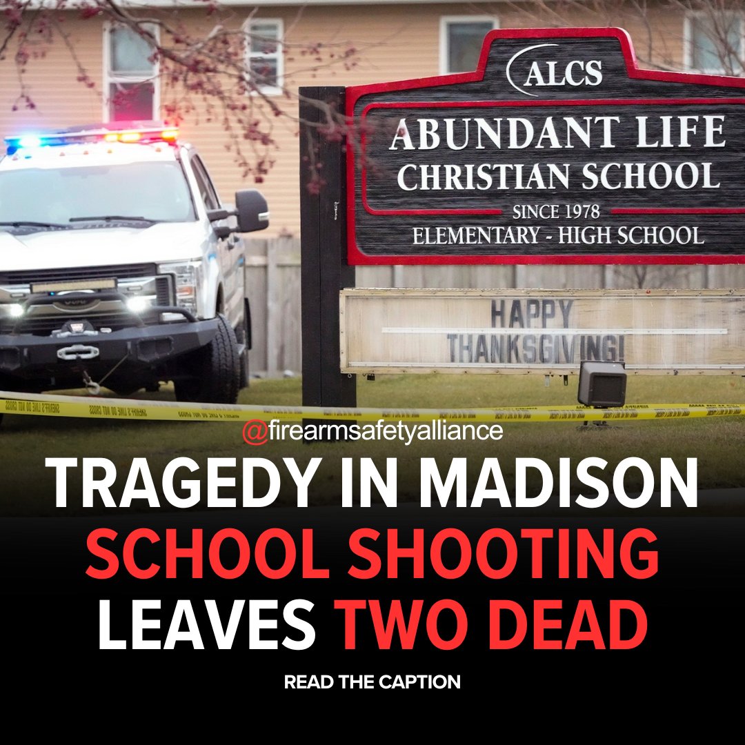 FirearmSafetyA's tweet photo. Tragedy at Abundant Life Christian School in Madison, WI: A 15-year-old student opened fire, killing a teacher and a peer, injuring six others, and taking their own life. Two remain in critical condition. #GunViolence #SchoolSafety #MadisonWisconsin https://t.co/sslPxvgvrF