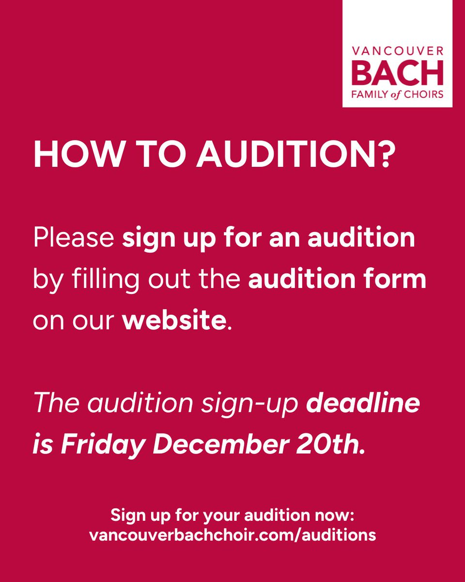 VanBachChoirs's tweet photo. Sing with us! Sign up for an audition by December 20th by heading to https://t.co/DRovigBFtC

#VancouverBachChoir #VancouverChoir #Auditions #Singwithus #CommunityChoir #ChoralTraining #ChildrensChoir #AdultChoir #GroupSinging #SingingClass #VancouverBC https://t.co/Qk79LYdluQ