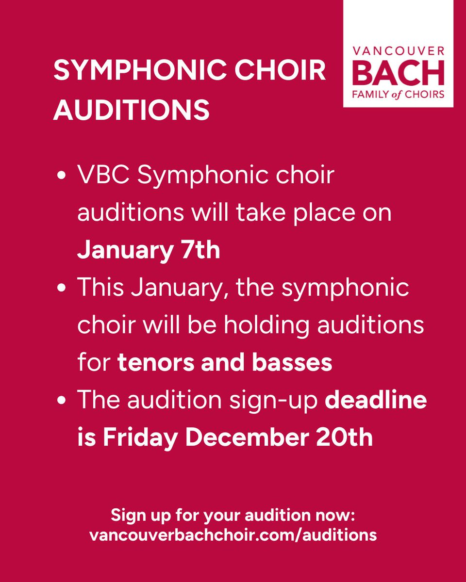 VanBachChoirs's tweet photo. Sing with us! Sign up for an audition by December 20th by heading to https://t.co/DRovigBFtC

#VancouverBachChoir #VancouverChoir #Auditions #Singwithus #CommunityChoir #ChoralTraining #ChildrensChoir #AdultChoir #GroupSinging #SingingClass #VancouverBC https://t.co/Qk79LYdluQ
