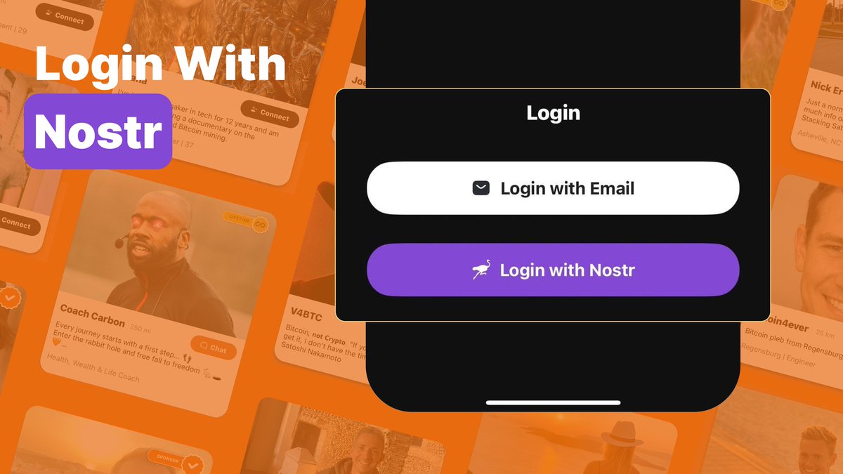 Today, #OrangePillApp takes a big step forward by integrating with #Nostr—the decentralized social media protocol. 🤙

What does this mean for you?

You now have the option to log in / sign up with either with Email or Nostr. Want a more private and decentralized experience?