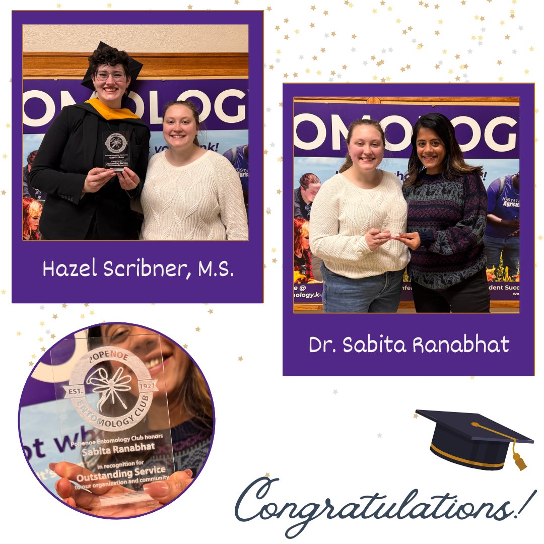 PopenoeEntoClub's tweet photo. Congratulations to Hazel Scribner, M.S. and Dr. Sabita Ranabhat on their recent graduation! They both received plaques for their outstanding service to Popenoe and the community 🎉

We will miss you both dearly! 💜 https://t.co/Jm1hPLp4fJ
