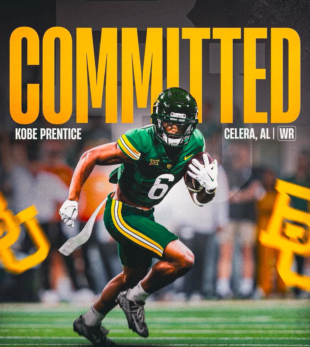 Alabama wide receiver Kobe Prentice has committed to #Baylor following his official visit on Monday. 

The former top 100 prospect in the 2023 class has posted 780 yards and five touchdowns. #SicEm