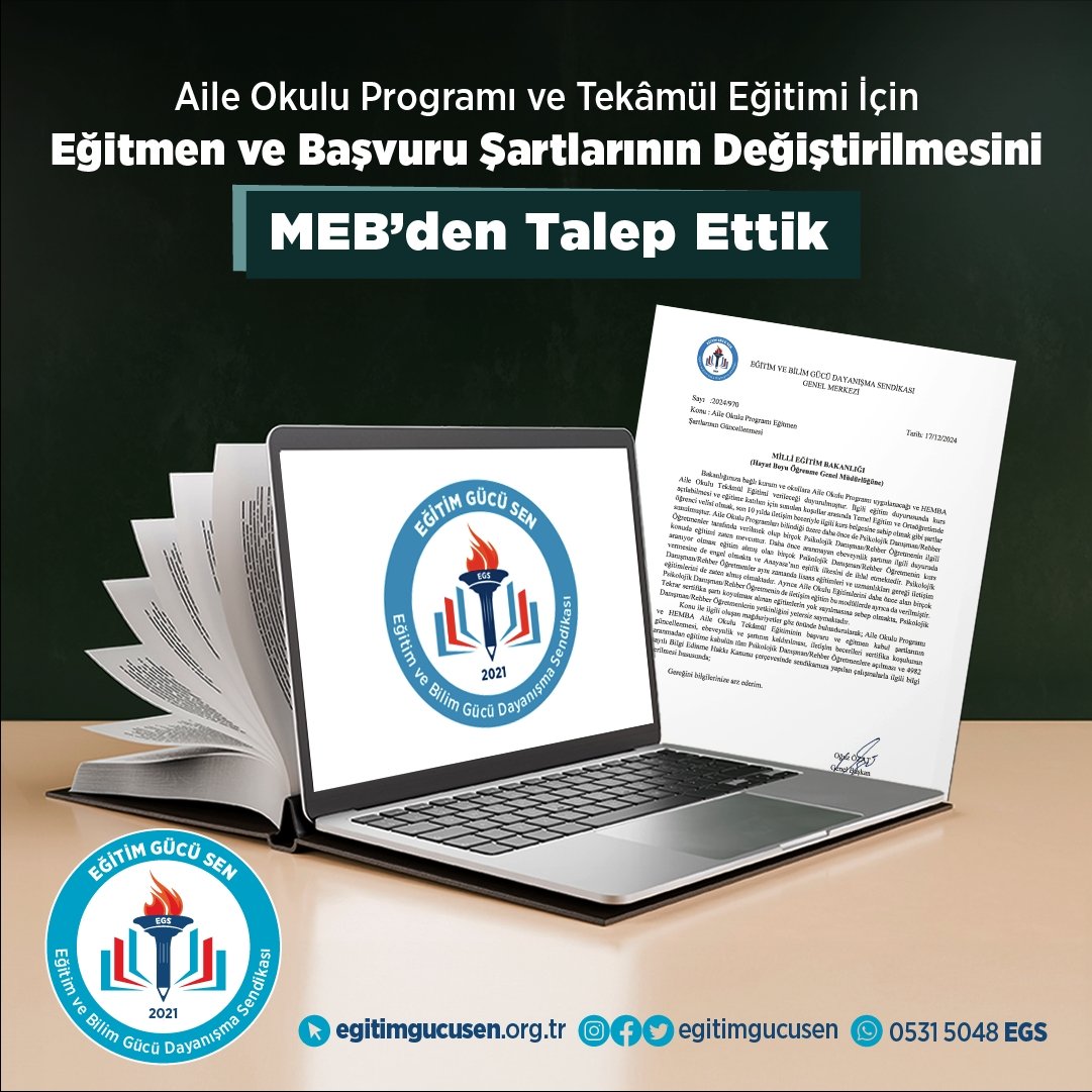 egitimgucusen's tweet photo. Milli Eğitim Bakanlığına bağlı kurumlarda uygulanacak Aile Okulu Programı ve HEMBA Aile Okulu Tekâmül Eğitimi başvuru şartları, Psikolojik Danışman/Rehber Öğretmenlerin yetkinliklerini yok sayarak mağduriyetlere yol açmaktadır. 

Ebeveynlik ve iletişim sertifikası şartı, uzmanlık alanı gereği bu eğitimleri zaten almış olan öğretmenlerin programa katılımını engellemektedir. Anayasa’nın eşitlik ilkesine aykırı bu durumun düzeltilmesi ve başvuru şartlarının güncellenerek mağduriyetlerin giderilmesini MEB'den talep ettik.

Detaylı bilgi için web sitemizi ziyaret edebilirsiniz.
📌📌📌
https://t.co/hwy1XvKvYS

@tcmeb
@mebhbogm