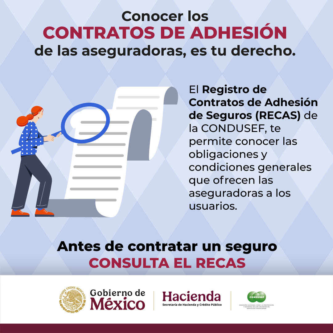 CondusefMX's tweet photo. El #RECAS te permite conocer los contratos de los productos y servicios ofertados por las Instituciones de Seguros autorizadas para operar en el país. Chécalo en: https://t.co/zKzVSm39V0 https://t.co/hRn0CFKHA6