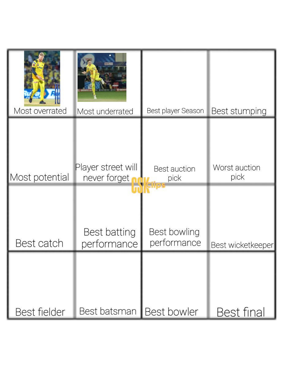 With most comment of Mitchell Santner we have filled second grid 

Now you've 24 hours to comment any player best season for CSK

Like Player Name- Year