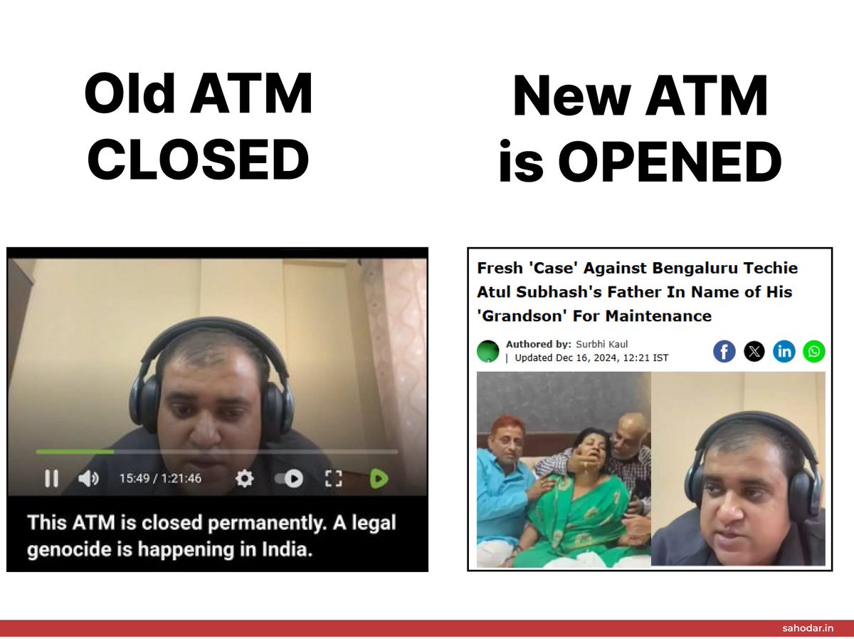 REBELLION_SIFF's tweet photo. How pathetic & inhumane is this?
#AtulSubhash #AtulSubhashsuicidecase #NikitaSinghaniya #JusticeIsDue #ATMClosed #NewATM #PatheticLaws #PatheticGovernance #PatheticSystem #NayaBharat @arjunrammeghwal @narendramodi @Equalityismyth @NCMIndiaa @SahodarIndia @voiceformenind @realsiff https://t.co/Y2EFXWkulM