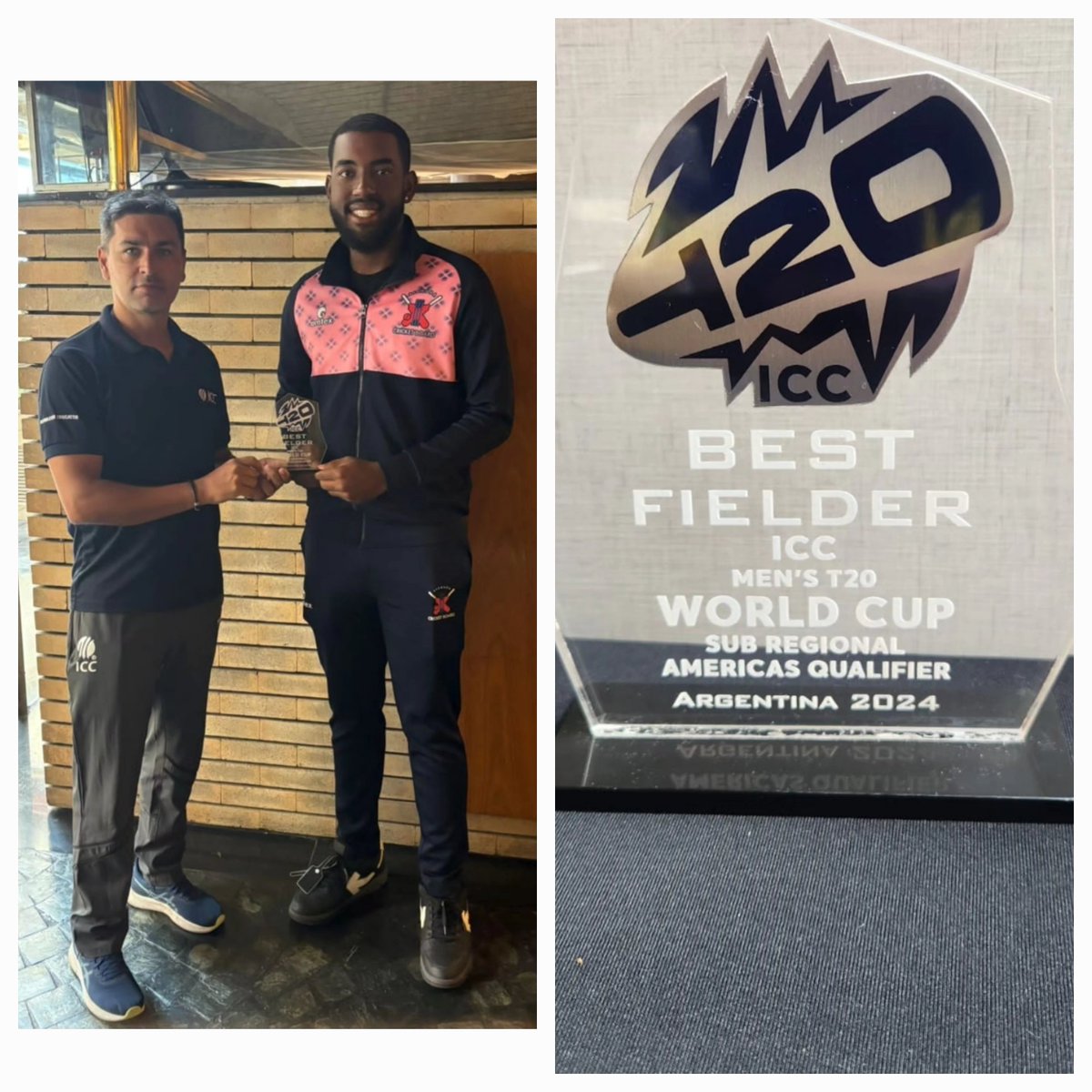 CricketBermuda's tweet photo. Congrats to Mr. Dominic Sabir, on receiving the Best Fielder Award, of the recently concluded ICC Men’s T20 World Cup Sub Regional Americas Qualifiers. ##icc #iccamericas #twoac #bermuda #bermudacricketboard https://t.co/3e3roF07k2