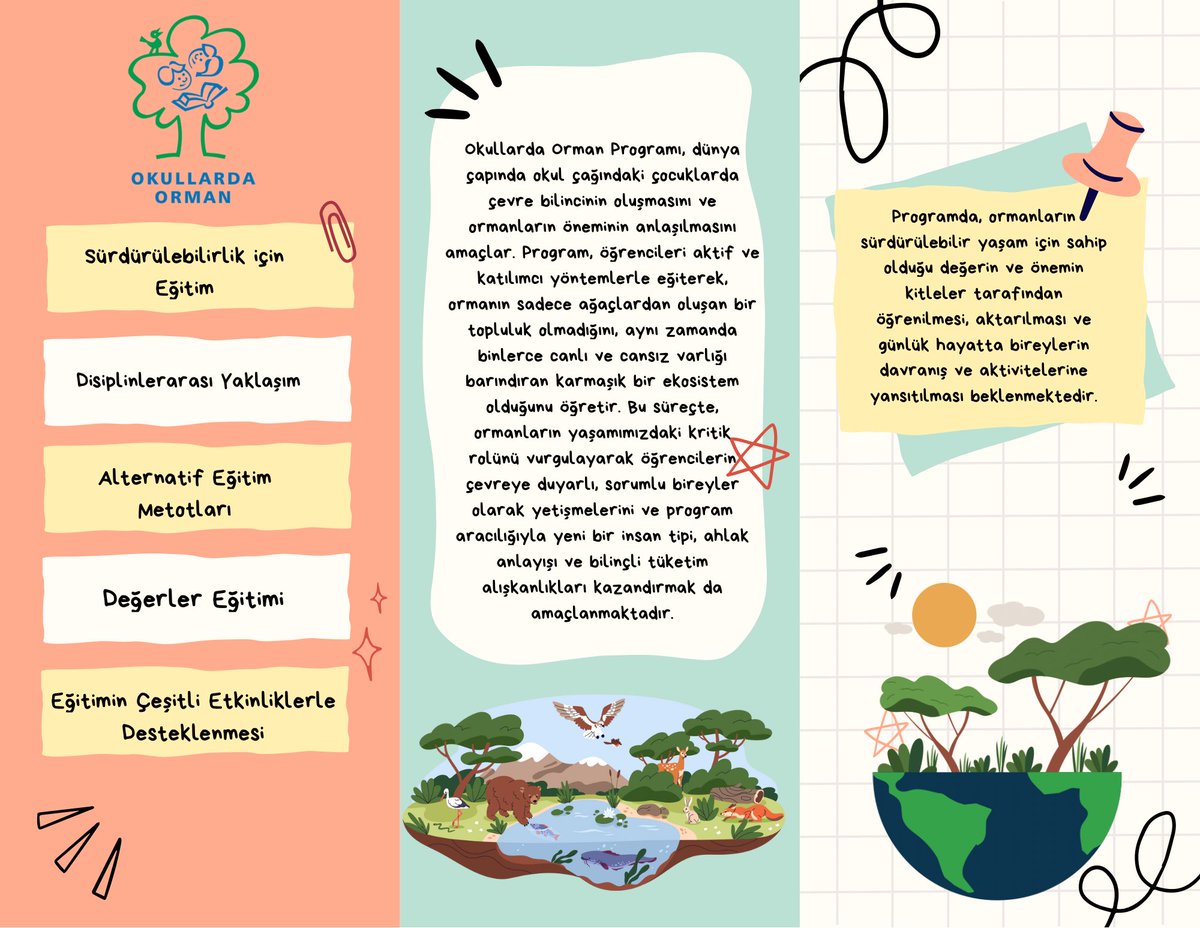 Okullarda Orman Programı,ormanların sürdürülebilir yaşam için sahip olduğu değerin ve önemin kitleler tarafından öğrenilmesi,aktarılması ve günlük hayatta bireylerin davranış ve aktivitelerine yansıtılması beklenmektedir.Bizler de bu programın parçası olmaktan mutluluk duyuyoruz