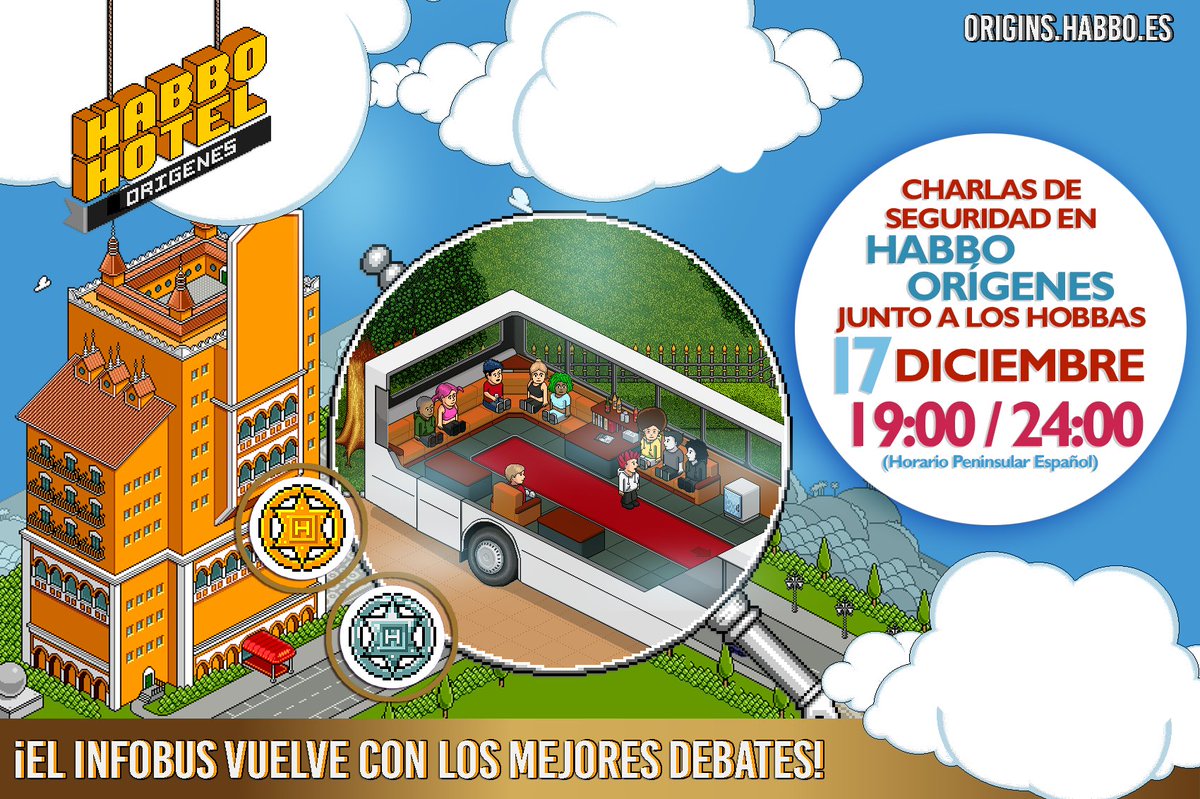 📣¡El Infobus se vuelve a poner en marcha en <a href="/HabboOrigins/">Habbo Hotel: Origins</a> España con grandes charlas de seguridad junto a los Hobbas!🚌👮 En esta oportunidad el tema a tratar será el "Impacto de las RRSS en la Salud Mental"🧠 ¡No dejes de asistir hoy a alguna de las exclusivas sesiones