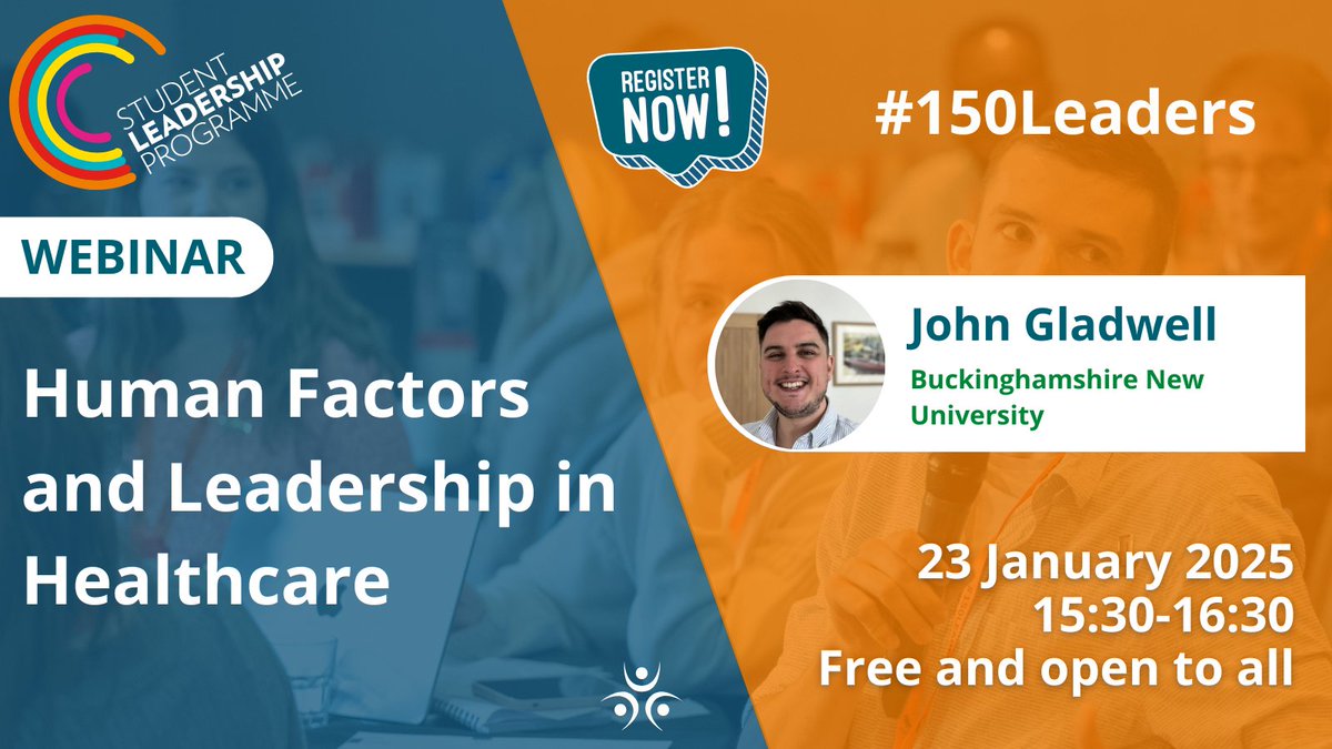Student Leadership Programme #150Leaders (@150leaders) on Twitter photo ๐จJoin us for a great webinar with <a href="/gladwell_jj/">John Gladwell ๐บ๐ฆ๐ป</a>, on Thursday 23 January 2025 at 15:30.
Free and open to all healthcare students.
Register now: us02web.zoom.us/webinar/registโฆ ๐จJoin us for a great webinar with <a href="/gladwell_jj/">John Gladwell ๐บ๐ฆ๐ป</a>, on Thursday 23 January 2025 at 15:30.
Free and open to all healthcare students.
Register now: us02web.zoom.us/webinar/registโฆ