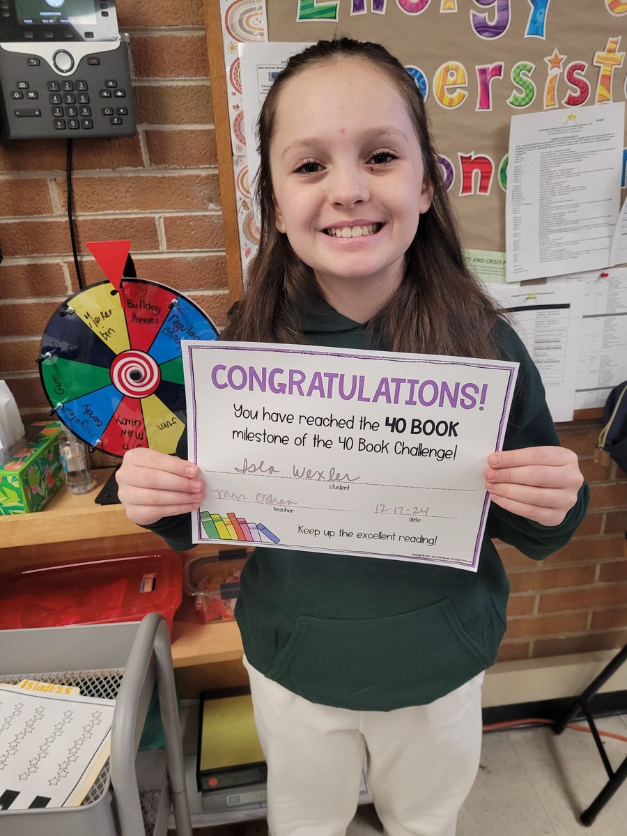 5AwithOShea's tweet image. Wow!! We are cookin in #5AwithOShea, @Grebenor5B, and @SobczakMrs! Two more #40BookChallenge Earners! Congratulations to Isla W. and Frankie H. 
#BeEvergreen 
#iBelonginEvergreen
#SWBulldogs