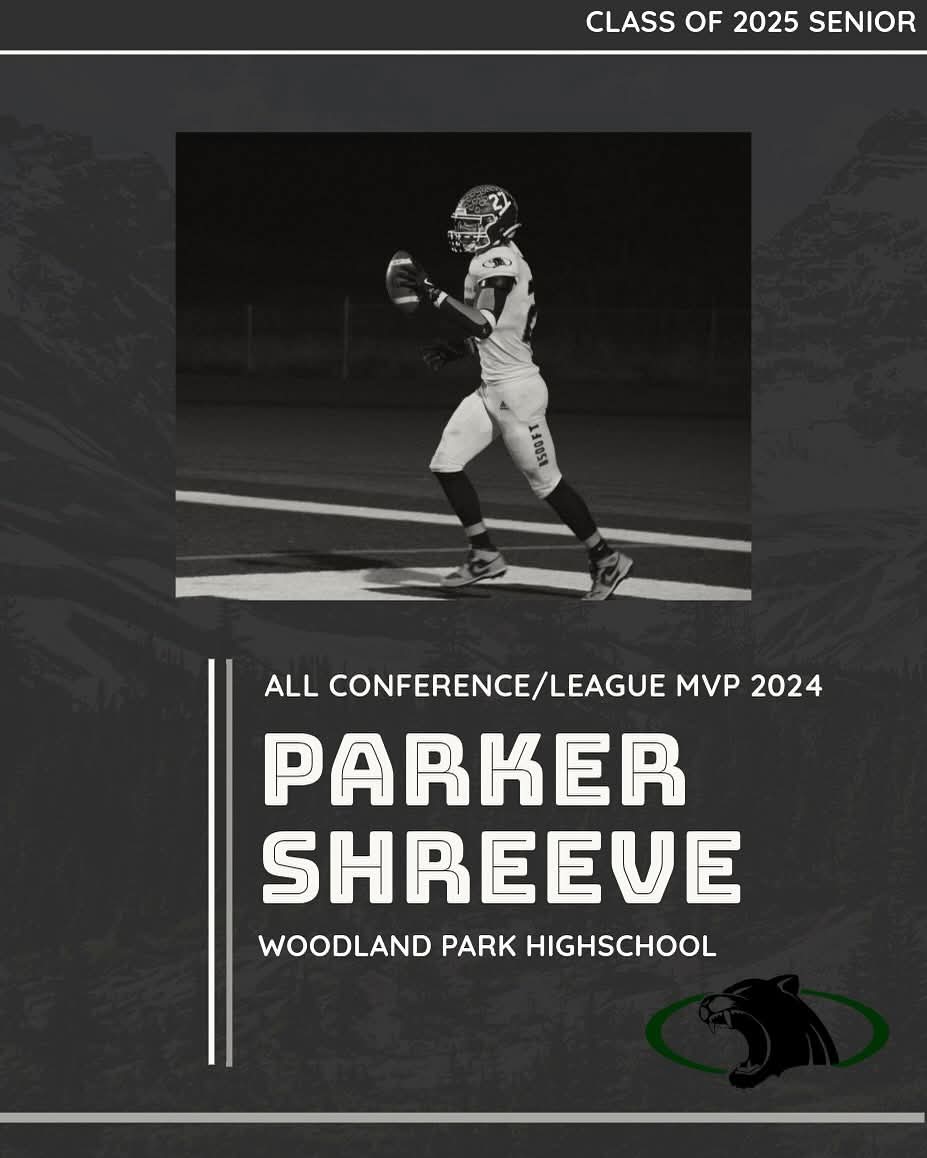 WPHSPantherFB's tweet photo. Special congratulations to our TE &amp; DE. @parker_shreeve is getting recognized as an All Conference Player &amp; All State. Parker was voted as League MVP.

📸: Lily Hood 
#pantherpride #pantherfootball #pantherstrong #chsaa  #woodlandparkpanthers  #pantherball24 https://t.co/hVJkNKyoyi