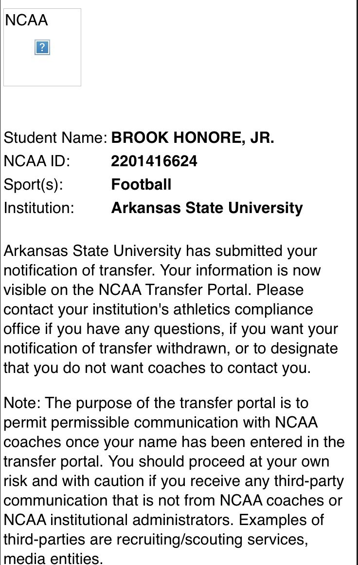 Thank you to Coach Jones for giving me an opportunity to play at Arkansas State University. The city of Jonesboro has been phenomenal and I’m very thankful for how welcoming the community has been. I will be entering the transfer portal with two years of eligibility remaining.