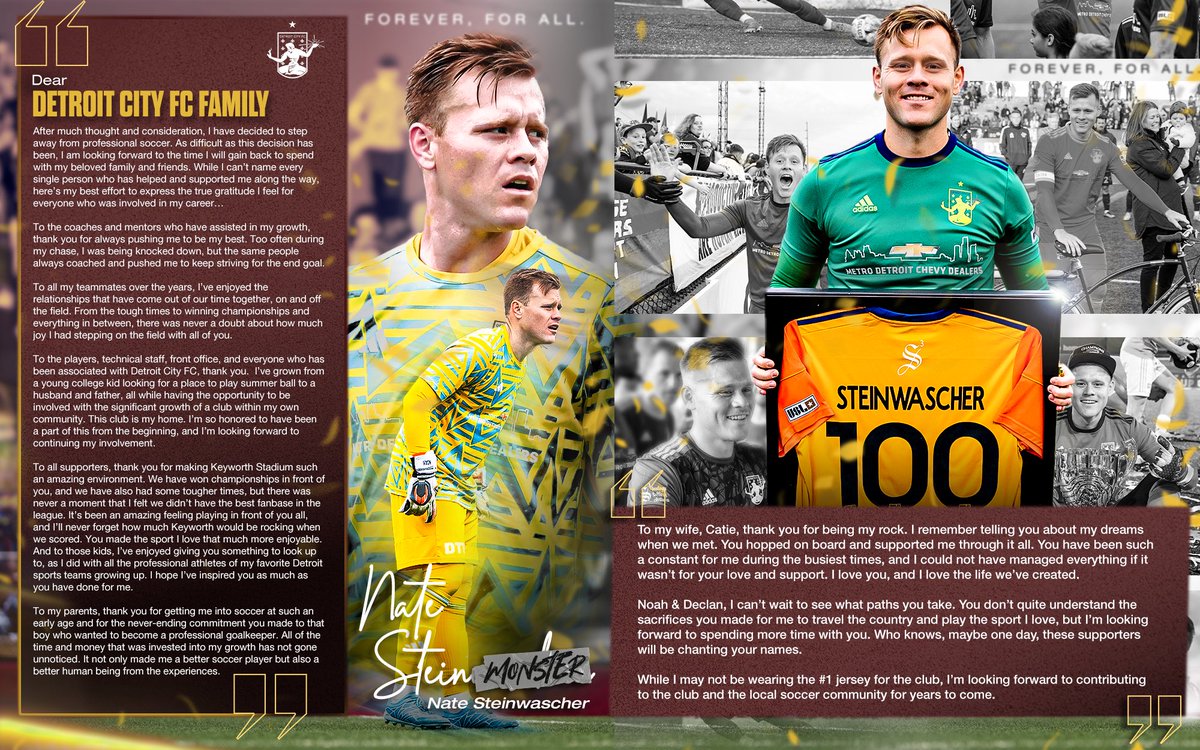 Detroit City FC legend Nate Steinwascher announces his retirement from professional soccer. 

Read his full statement on retirement ⚜️

📰: detcityfc.com/news/2024/12/1…

#ThankYouNate