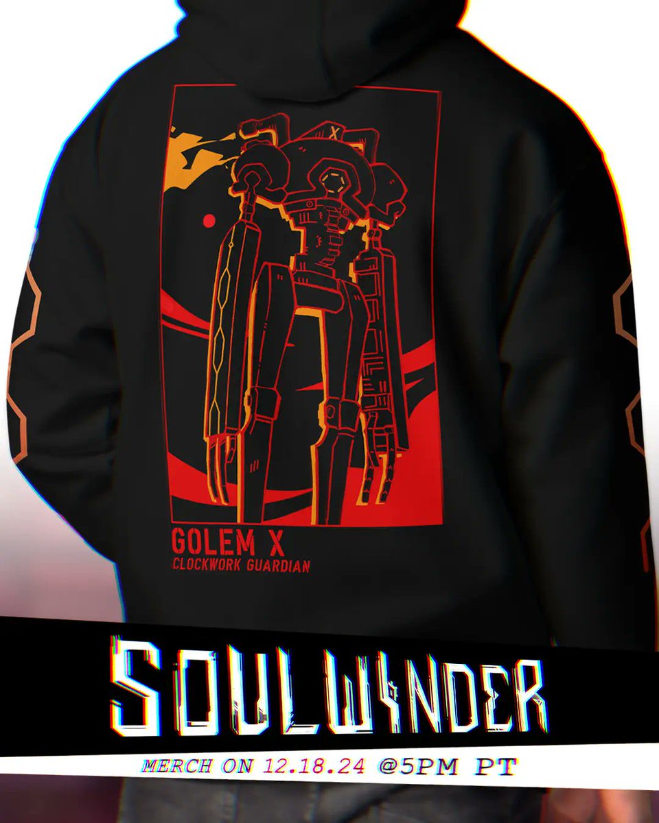 Lynk_Xus's tweet image. CLOCKWORK GOLEM Hoodie - Releasing TOMORROW @ 5PM PT!

Showcase the wonders of The Great Contraption with new apparel and an intricate blueprint-styled poster.

Join the newsletter on our website to get 10% off! #SOULWINDER