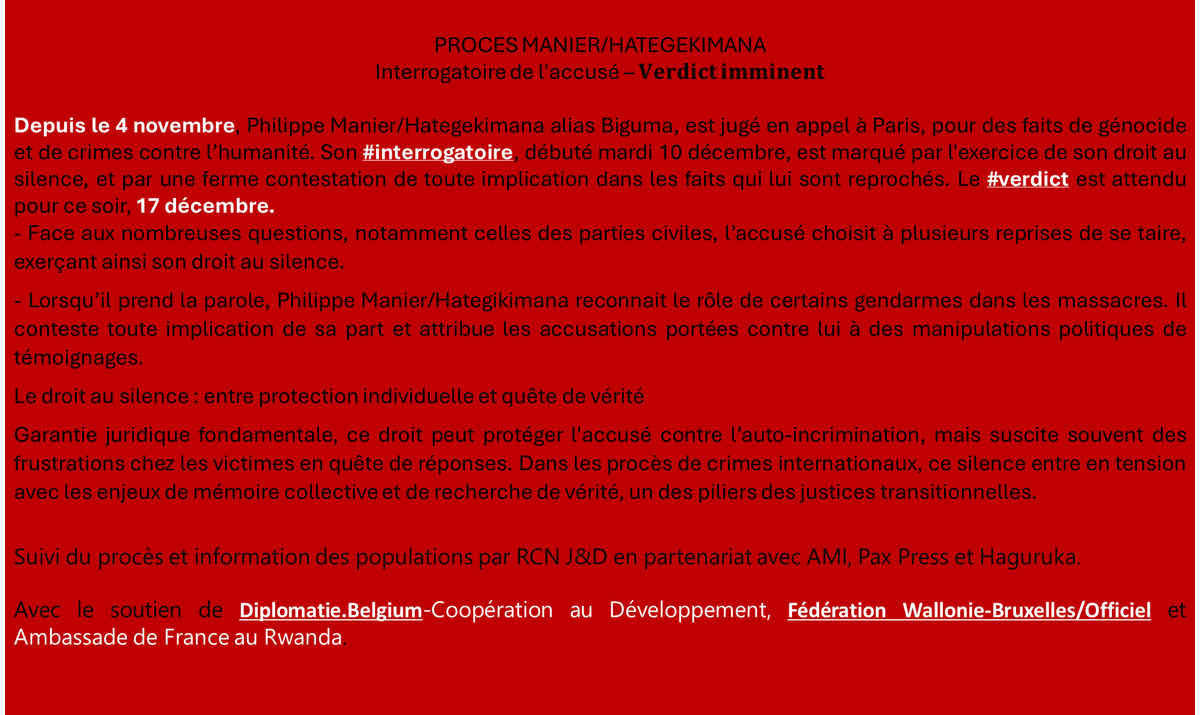 PROCES MANIER/HATEGEKIMANA - Interrogatoire de l'accusé – 𝐕𝐞𝐫𝐝𝐢𝐜𝐭 𝐢𝐦𝐦𝐢𝐧𝐞𝐧𝐭