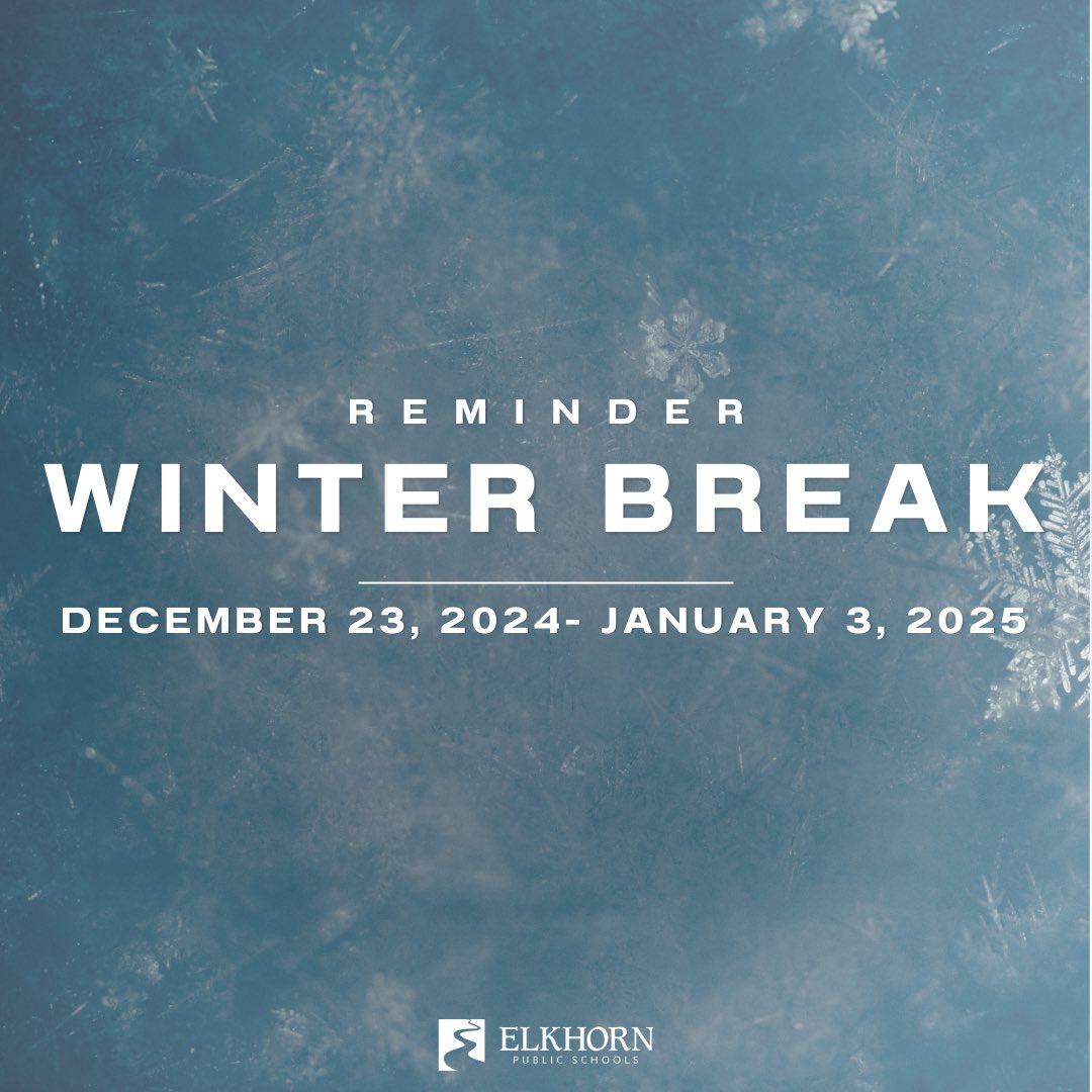 Elkhorn High School (@elkhornps_ehs) on Twitter photo Good luck to both staff & students as they finish up the final week of Semester One! 
Finals take place on Thursday, December 19th & Friday December 20th! 
Enjoy your winter break & remember students will return on Monday January 6th! 🤘🏼 Good luck to both staff & students as they finish up the final week of Semester One! 
Finals take place on Thursday, December 19th & Friday December 20th! 
Enjoy your winter break & remember students will return on Monday January 6th! 🤘🏼