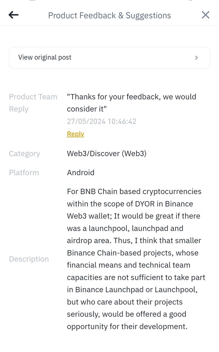 We are very honored and happy that our suggestion, which we made with feedback to @Binance months ago, has come to life as the #BinanceAlpha Platform within <a href="/BinanceWallet/">Binance Wallet</a>. As Mr. <a href="/cz_binance/">CZ 🔶 BNB</a> recommended, we are constantly exercising our minds to contribute to blockchain