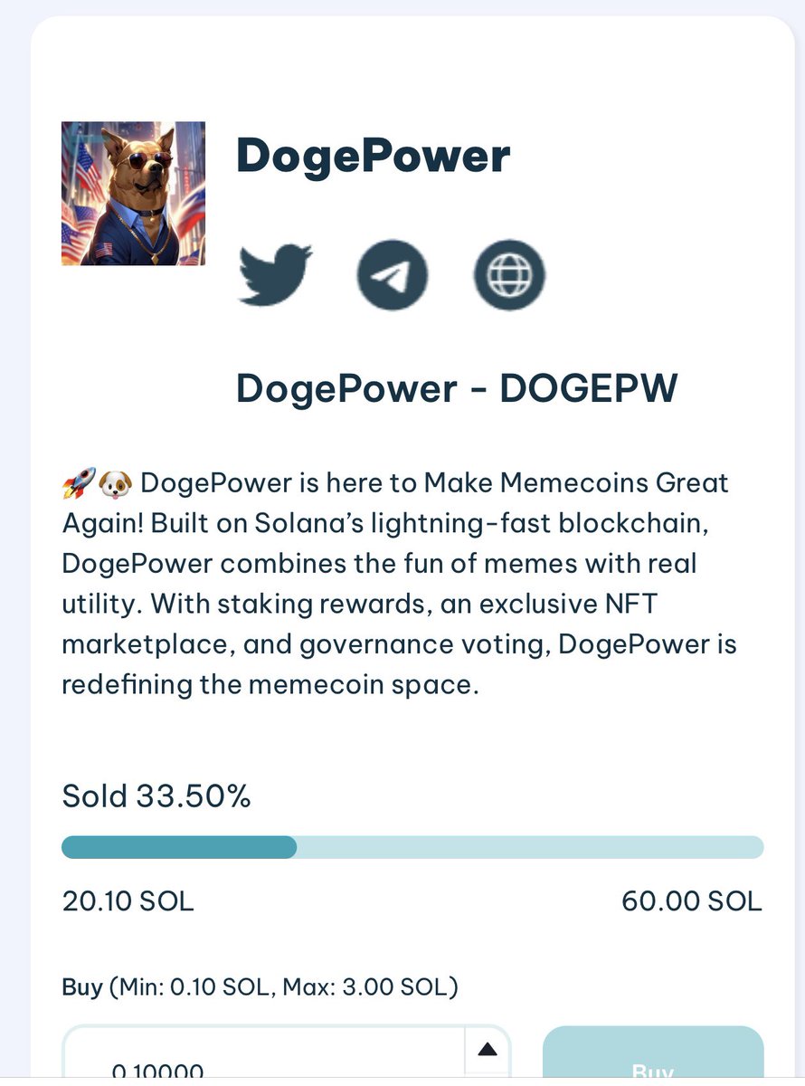 DogePower (@dogepower2024) on Twitter photo Believe in the DogePower!
We’re moving as planned and stronger than ever:
•Next step: Raydium & DexScreener 🌟
•CEX Listings incoming
•CoinGecko & CoinMarketCap on the way!
🔥 Be early on this one—it’s only getting started!
Together, we’ll Make Memecoins Great Again! Believe in the DogePower!
We’re moving as planned and stronger than ever:
•Next step: Raydium & DexScreener 🌟
•CEX Listings incoming
•CoinGecko & CoinMarketCap on the way!
🔥 Be early on this one—it’s only getting started!
Together, we’ll Make Memecoins Great Again!