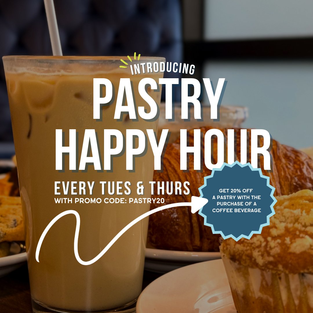 Exciting news, KC—we're thrilled to announce our NEW Pastry Happy Hour 🎉 Starting today, every Tuesday and Thursday, you can enjoy 20% off any pastry with the purchase of your favorite coffee beverage! 🥐☕

See you soon 👋

#withouttheloveitsjustcoffee #kccoffeeshops #happyhour