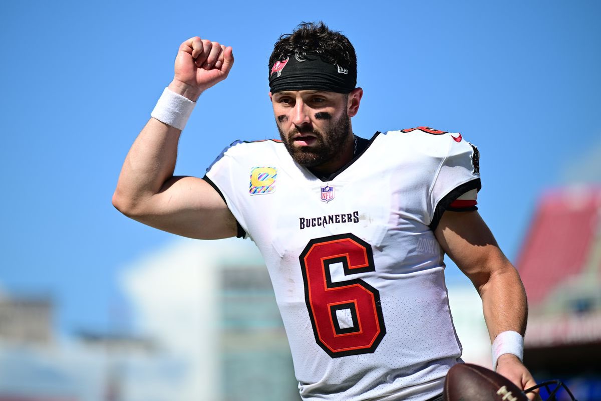 MLFootball's tweet photo. SPECIAL: #Buccaneers QB Baker Mayfield has the 5TH MOST touchdown passes ever by a quarterback drafted 1st overall in their first 100 starts.

👀

Mayfield has been elite. https://t.co/V22ZFmoBxx