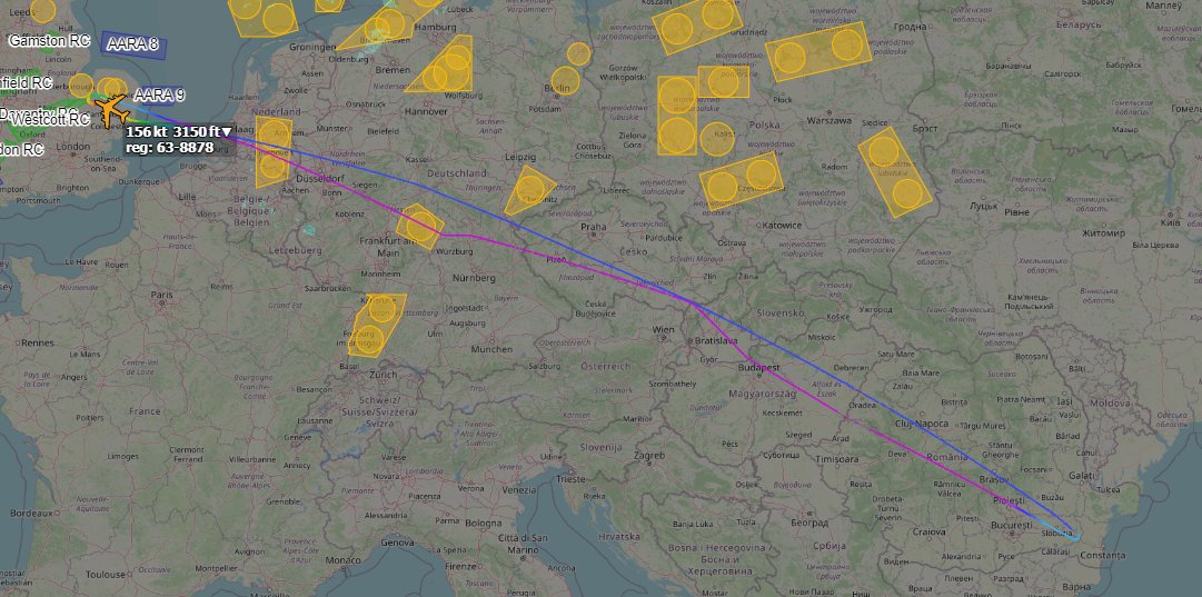 Andyyyyrrrr's tweet photo. 17:35 RAKE 20 USAF KC-135/R Stratotanker
On RTB to RAF Mildenhall after Declaring an Emergency and Cancelling AAR With Receiver #P8 Poseidon #PS179 West of the Black Sea.
#EGUN Is Preparing for the Emergency, With Vehicles now Positioning for its Arrival.
#RAKE20 Tail : 63-8878 https://t.co/XbXMRsjb4f