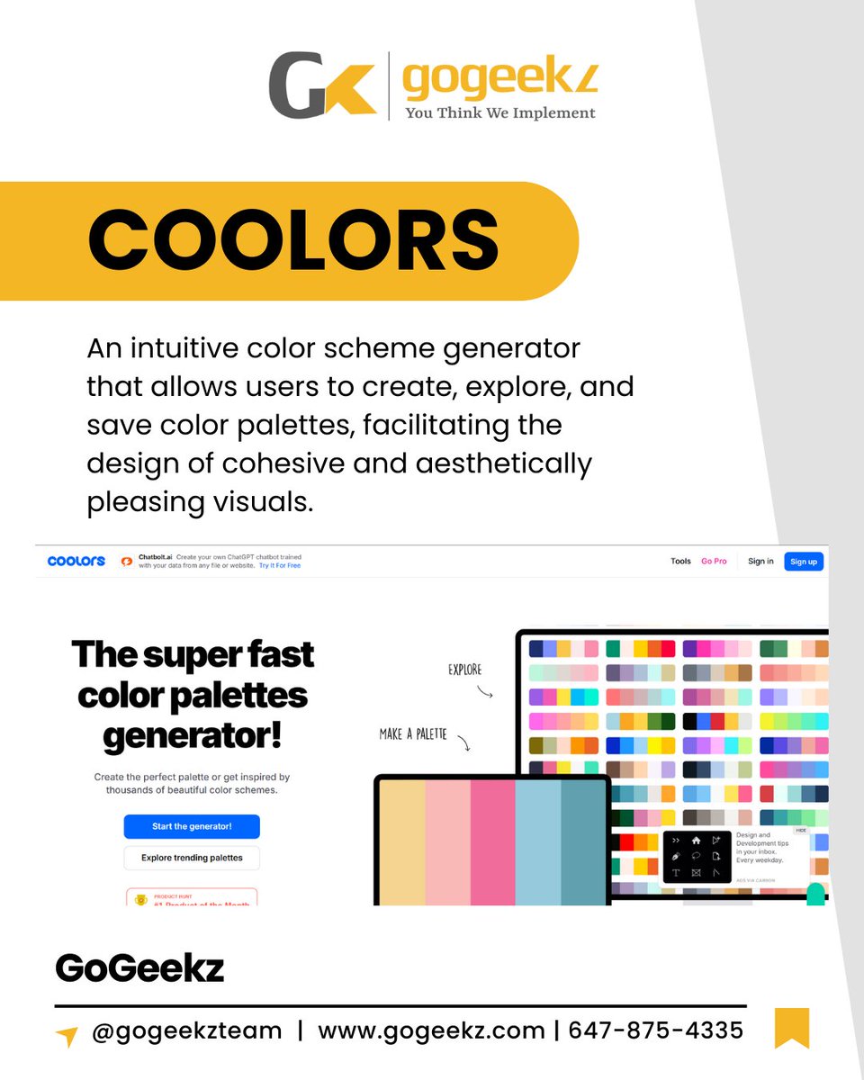 GoGeekz's tweet image. Choosing the right brand color is essential for making a lasting impression. 🎨 Here are some of the best tools to help you select the perfect color palette for your brand!
#BrandColor #DesignInspiration #ColorSelection #BrandingTools #ontario #toronto #canada #gogeekz #brampton