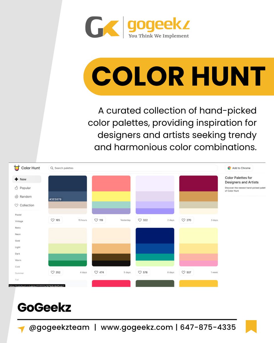 GoGeekz's tweet image. Choosing the right brand color is essential for making a lasting impression. 🎨 Here are some of the best tools to help you select the perfect color palette for your brand!
#BrandColor #DesignInspiration #ColorSelection #BrandingTools #ontario #toronto #canada #gogeekz #brampton