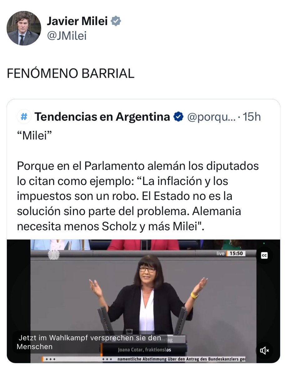 JoanaCotar's tweet photo. Thanks for sharing my speech @JMilei!
Viva la libertad, carajo!

⚡️⚡️

Danke fürs Teilen meiner Rede, Javier Milei. Es lebe die #Freiheit! https://t.co/WXH53rIZaa