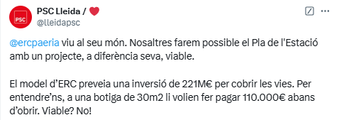 Juanjo Falcó (@juanjofalco) on Twitter photo “Nosaltres farem posible el Pla de l’Estació amb un projecte, a diferencia seva, viable”. Es pot ser més prepotent i fatxenda en 86 caràcters?
Em temo, però, que el temps els deixarà en evidencia, perquè, o molt m’equivoco o al final del mandat de l'alcalde <a href="/flarrosa/">Fèlix Larrosa</a> l’estació “Nosaltres farem posible el Pla de l’Estació amb un projecte, a diferencia seva, viable”. Es pot ser més prepotent i fatxenda en 86 caràcters?
Em temo, però, que el temps els deixarà en evidencia, perquè, o molt m’equivoco o al final del mandat de l'alcalde <a href="/flarrosa/">Fèlix Larrosa</a> l’estació