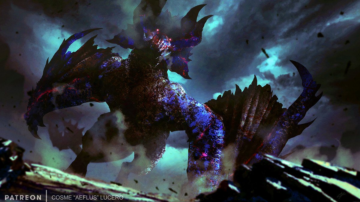 cosmelucero's tweet photo. I really enjoyed working on the color palette for this piece. Feels very eerie. Here is Bloodbath Diablos in all his glory, happy hunting!

#mhart #monsterhunter
#monsterhunterart #fanart #monhunart #art https://t.co/w8KipHuEqA
