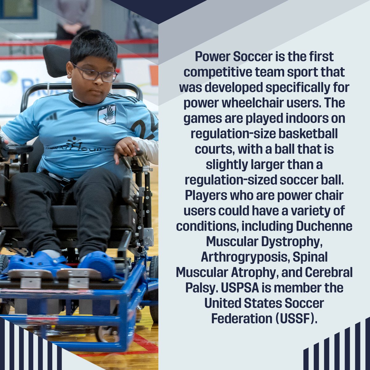 ussoccer_ENT's tweet photo. The @powersoccerusa provides persons with physical disabilities using power chairs the opportunity to play, learn, and compete in the sport of power soccer. 

Power Soccer is the first competitive team sport that was developed specifically for power wheelchair users. Players use their wheelchairs to move around the court and move the ball when passing, to tackle another player and to score goals. #ADAPTandTHRIVE #DSO

Learn more » https://t.co/Fkafxa9a8W