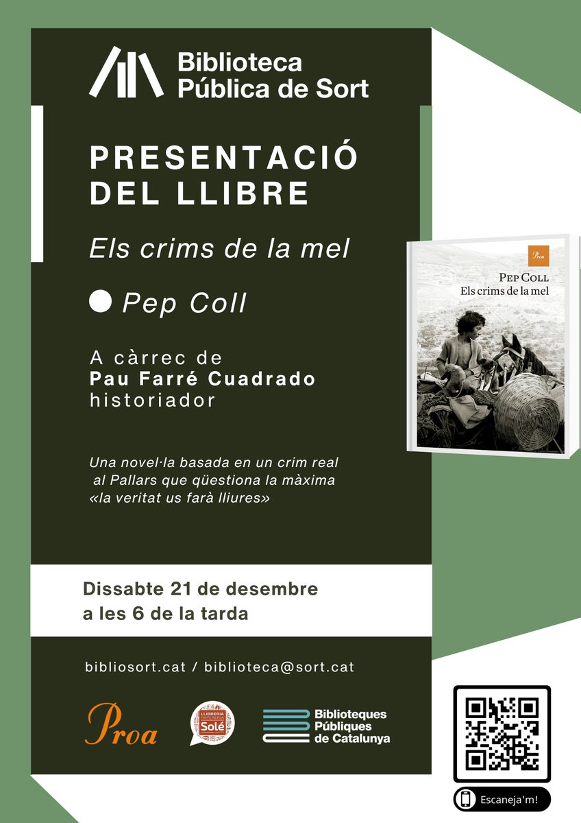 📢 El reconegut escriptor pallarès Pep Coll torna a <a href="/bibliosort/">bibliosort</a> amb la seva nova novel·la sota el braç, "Els crims de la mel", basada en fets reals esdevinguts al Pallars!
📅 Dissabte 21/12, 18.00h
📍 Sala d'actes de la Biblioteca
ℹ️ bibliosort.cat/esdeveniments/…