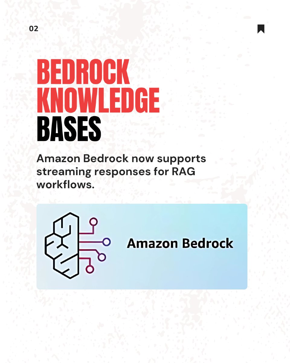 TrackItCloud's tweet image. Amazon Bedrock Knowledge Bases now support streaming responses, enabling faster, seamless, and more responsive GenAI applications.
#AmazonBedrock #GenAI #StreamingAPI #CloudComputing #TechInnovation #AWSUpdates