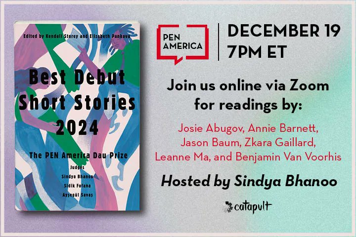Salamander (@salamander_mag) on Twitter photo For those able to attend (virtually!), this event looks fantastic. Hear six excerpts from the "Best Debut Short Stories 2024" this Thurs at 7 PM ET. Contributors Leanne Ma and Benjamin Van Voorhis will read from "Guilty Parties" and "Patience"
To register: tinyurl.com/5n7usynj For those able to attend (virtually!), this event looks fantastic. Hear six excerpts from the "Best Debut Short Stories 2024" this Thurs at 7 PM ET. Contributors Leanne Ma and Benjamin Van Voorhis will read from "Guilty Parties" and "Patience"
To register: tinyurl.com/5n7usynj
