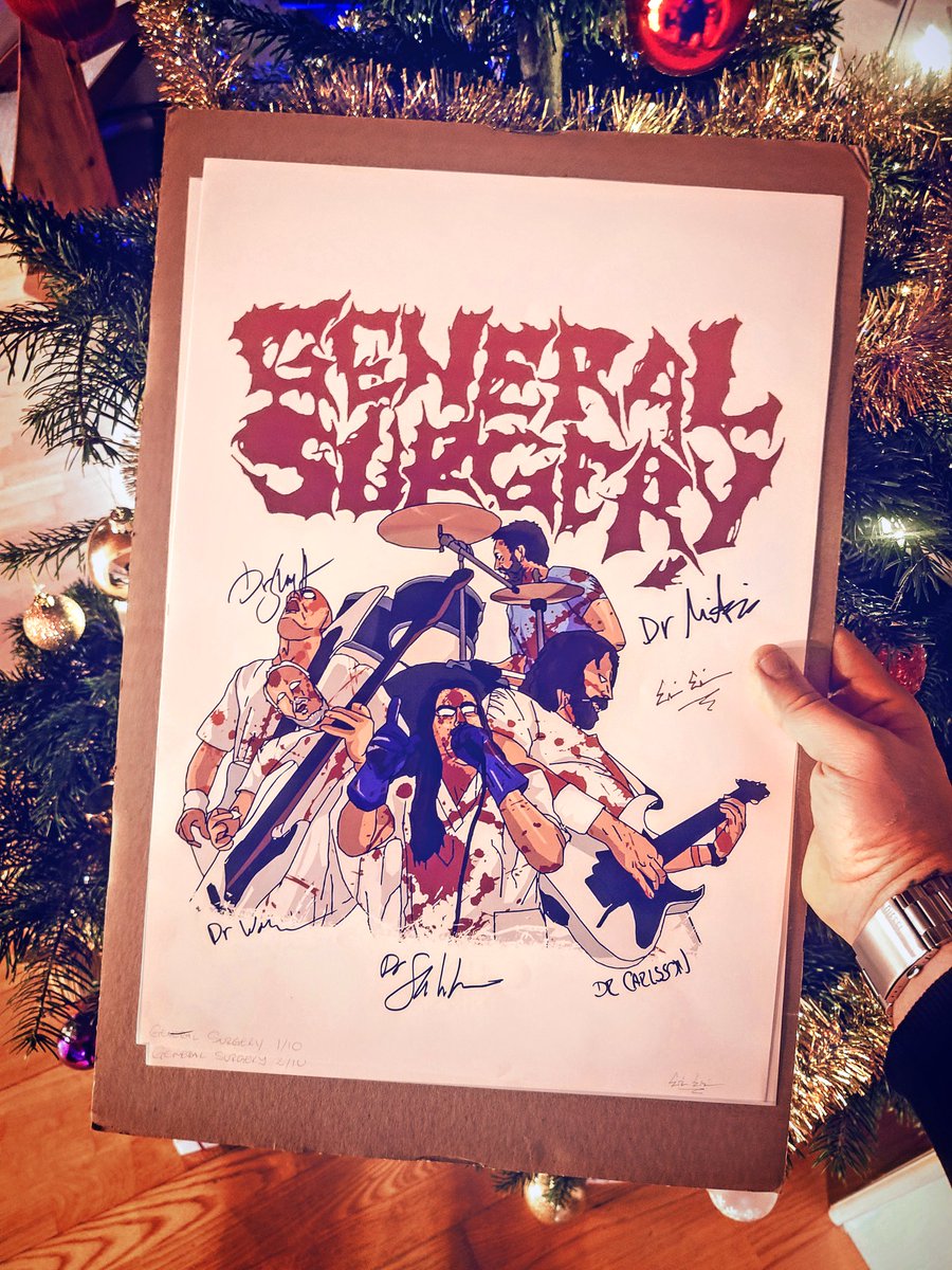 chainsawpolterg's tweet photo. This signed print of my band portrait of General Surgery just arrived! What a lovely Christmas present 🎁🤘🏻

Thank you guys 🤘🏻🔥

#metal #deathmetal #goregrind #generalsurgery https://t.co/bZ1KNfWPpk
