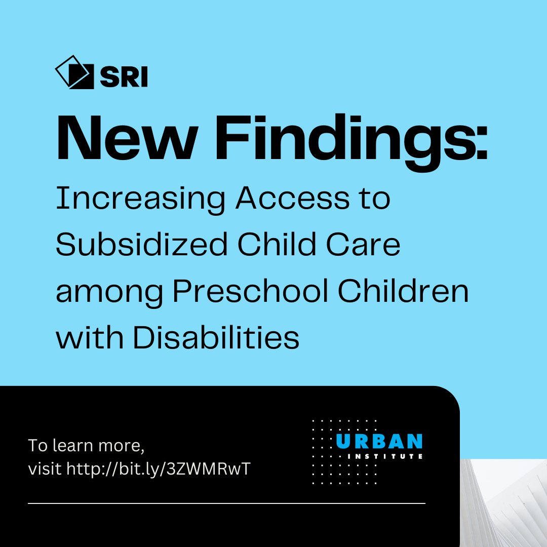 SRI_Education (@sri_education) on Twitter photo Why arenāt more CA preschoolers with disabilities in subsidized child care? SRI Education researchers Margaret Gillis & Kathy Hebbeler explored barriers & solutions. See summary in <a href="/urbaninstitute/">Urban Institute</a>'s latest post.
Learn more: urban.org/research/publi⦠Why arenāt more CA preschoolers with disabilities in subsidized child care? SRI Education researchers Margaret Gillis & Kathy Hebbeler explored barriers & solutions. See summary in <a href="/urbaninstitute/">Urban Institute</a>'s latest post.
Learn more: urban.org/research/publiā¦