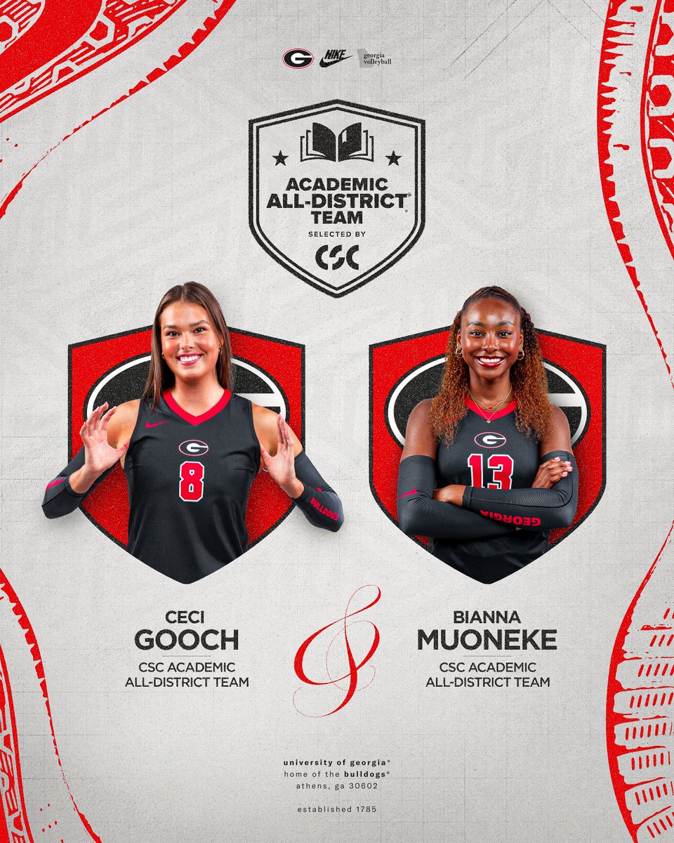 Georgia Volleyball (@ugavolleyball) on Twitter photo the Texas girls got it done in the classroom ๐ค
Bianna Muoneke and Ceci Gooch have been named 2024 Academic All-Districtยฎ Volleyball team, selected by <a href="/CollSportsComm/">College Sports Communicators</a>โผ๏ธ
๐ฐ gado.gs/cfp
#GROW | #GoDawgs the Texas girls got it done in the classroom ๐ค
Bianna Muoneke and Ceci Gooch have been named 2024 Academic All-Districtยฎ Volleyball team, selected by <a href="/CollSportsComm/">College Sports Communicators</a>โผ๏ธ
๐ฐ gado.gs/cfp
#GROW | #GoDawgs