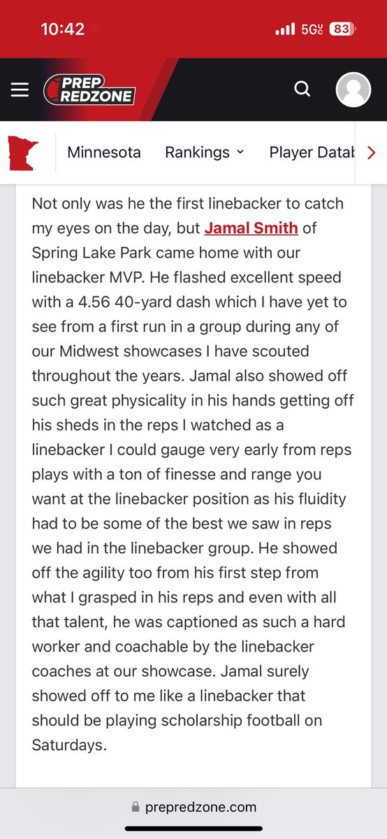Jamal Smith (@jamal2shiftyy) on Twitter photo Thank you for such a wonderful MVP write up I’m glad I got to show not only my physical skills but my coachable and hardworking attributes. <a href="/OJW_Scouting/">PrepRedzone Oliver</a> <a href="/PrepRedzoneMN/">Prep Redzone Minnesota</a> <a href="/NWahlScouting/">Nate Wahl</a> <a href="/SLPPantherFB/">SLP Panther FB</a> Thank you for such a wonderful MVP write up I’m glad I got to show not only my physical skills but my coachable and hardworking attributes. <a href="/OJW_Scouting/">PrepRedzone Oliver</a> <a href="/PrepRedzoneMN/">Prep Redzone Minnesota</a> <a href="/NWahlScouting/">Nate Wahl</a> <a href="/SLPPantherFB/">SLP Panther FB</a>