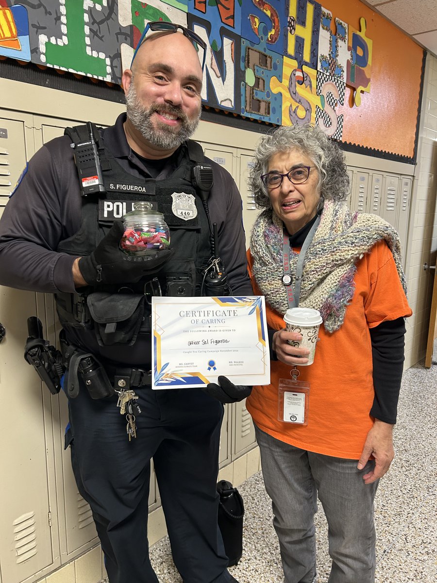 Grice recognizes staff and students each month that were caught caring!  This month we recognized Officer Sal for going above and beyond for our Grice family!