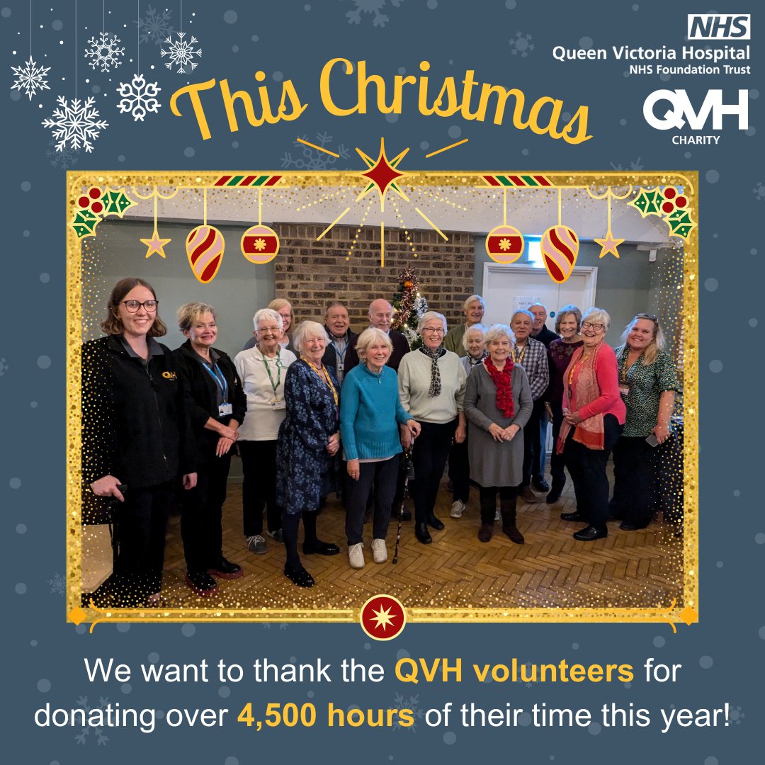 This year our wonderful #volunteers have donated an incredible 4,500 hours of their time to support us &amp; @QVH.  
From supporting our events, to greeting people on the main hospital desk in their QVH Charity tops &amp; so much more, we couldn’t do what we do without them. 💛
#ThankYou