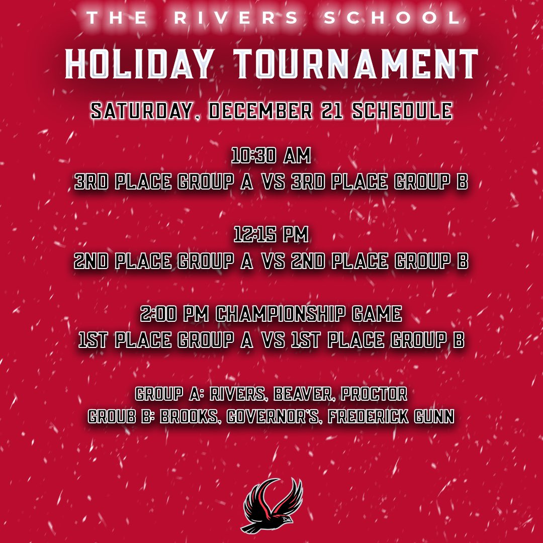 The 54th annual Rivers School Holiday Tournament begins on Thursday! Swipe to see the full tournament schedule. Follow along at @riversathletics on Instagram and Twitter for tournament updates!
