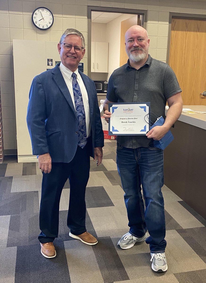 Derek Voorhis, SPED instructor at Belle Plaine HS, <a href="/USD357/">USD 357</a>, was recently awarded a $500 <a href="/kanaaeorg/">Kansas Teachers</a> Classroom Grant. Derek will be using the funds to purchase specifically designed instructional materials for his SPED students. Congratulations Derek!
